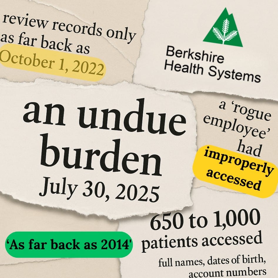 Berkshire Health Systems told regulators it can’t afford a full investigation of decade-long data breach