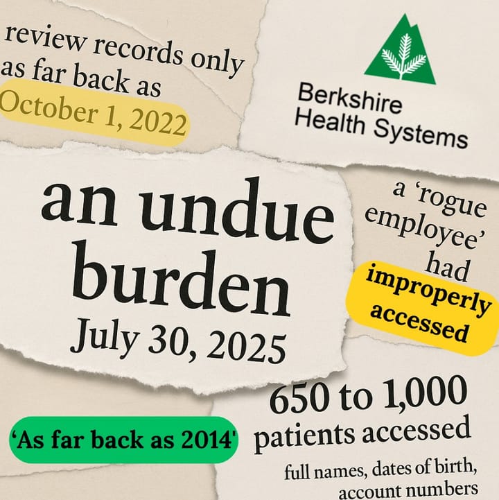 Berkshire Health Systems told regulators it can’t afford a full investigation of decade-long data breach